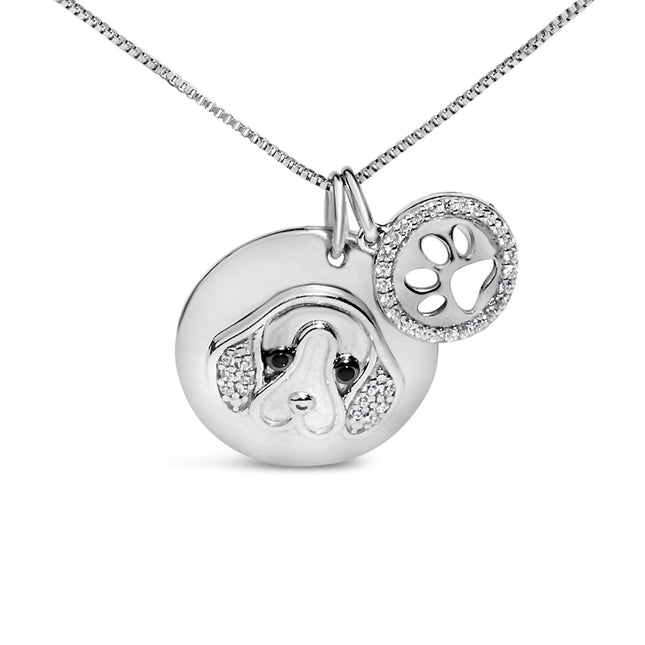 .925 Sterling Silver 1/5 Cttw Diamond Beagle Dog Medallion (I-J Color, I2