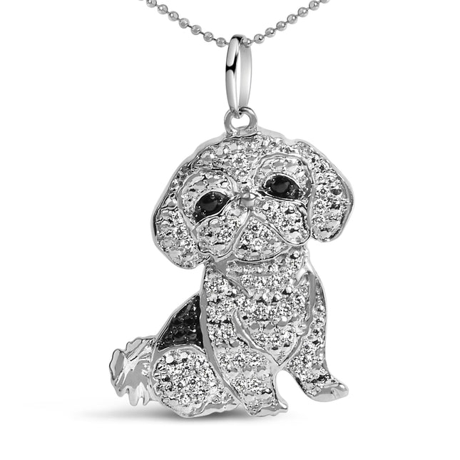 .925 Sterling Silver 1/2 Cttw Diamond Shih Tzu Dog (I-J Color, I2-I3 Clarity)
