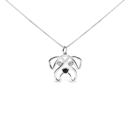 .925 Sterling Silver Diamond Accent Pug Dog Pendant Necklace (I-J Color, I2-I3 Clarity) - 18" Inches