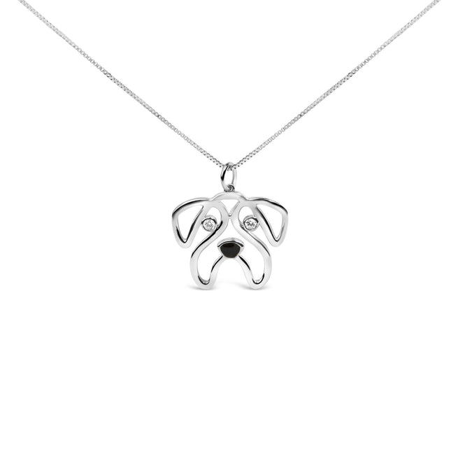 .925 Sterling Silver Diamond Accent Pug Dog Pendant Necklace (I-J Color, I2-I3 Clarity) - 18" Inches