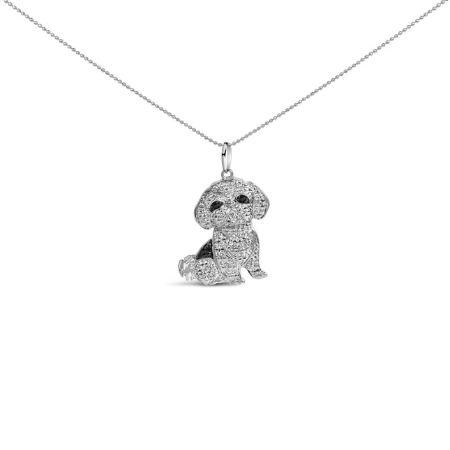 .925 Sterling Silver 1/2 Cttw Diamond Shih Tzu Dog (I-J Color, I2-I3 Clarity)