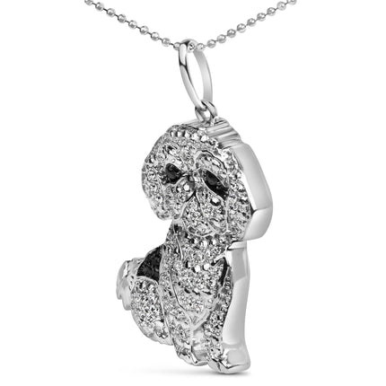 .925 Sterling Silver 1/2 Cttw Diamond Shih Tzu Dog (I-J Color, I2-I3 Clarity)