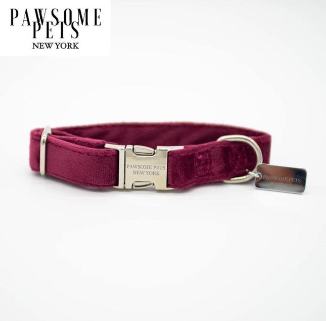 Small Size Dog & Cat Collar - Burgundy Velvet
