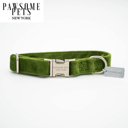 Small - Size Dog & Cat Collar - Olive Green Velvet