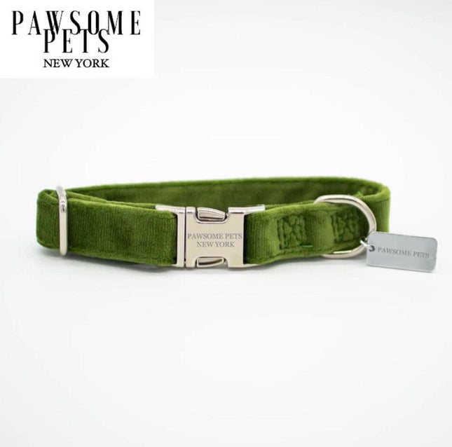 Small - Size Dog & Cat Collar - Olive Green Velvet