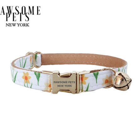 Small Size Dog & Cat Collar - Khaki Flowers