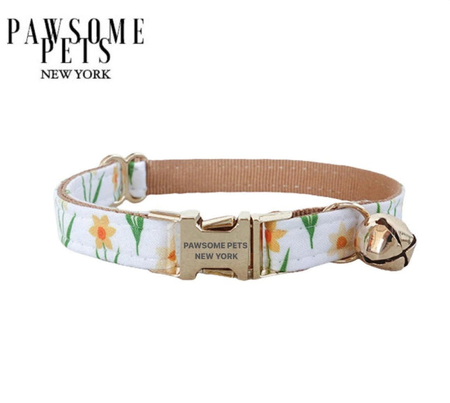 Small Size Dog & Cat Collar - Khaki Flowers