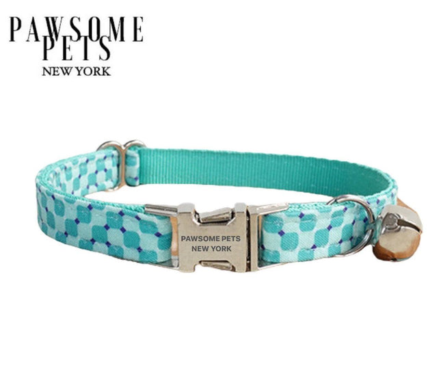Small Size Dog & Cat Collar - Peacock Blue Stripe
