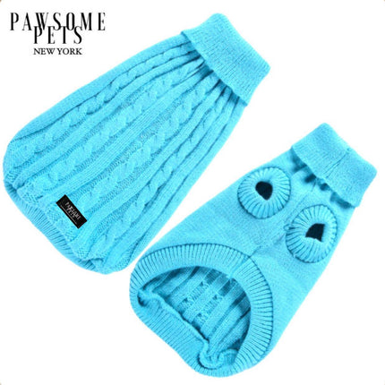 Dog and Cat Cable Knit Sweater - Sky Blue