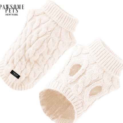 (Extra Warm) Dog and Cat Cable Knit Sweater - White