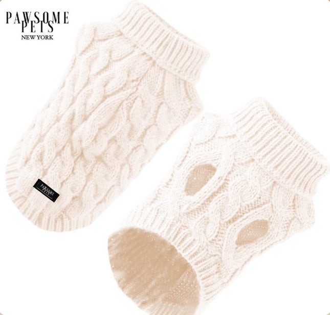 (Extra Warm) Dog and Cat Cable Knit Sweater - White