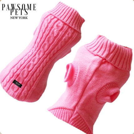 (Extra Warm) Dog and Cat Cable Knit Sweater - Rose Pink