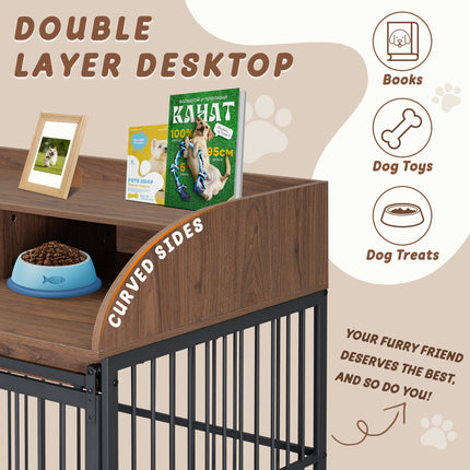 44'' Heavy Duty Large Dog Crate Furniture for Large Medium Dog With Lockable Wheels, Wooden Dog Crate Dog Kennel, End Ta