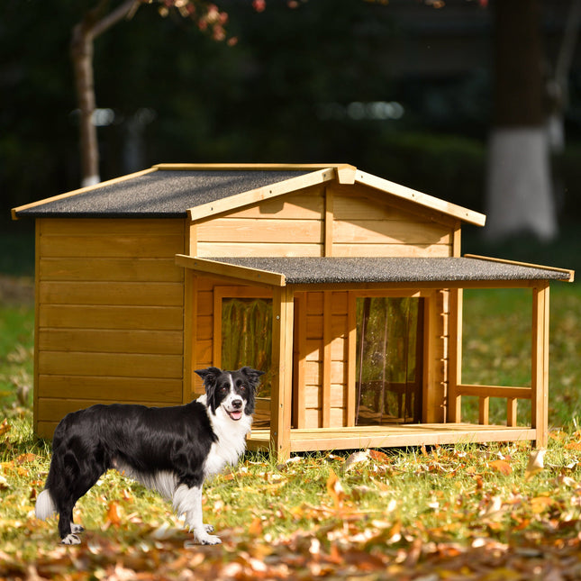 47.2" Large Wooden Dog House Outdoor,  Outdoor & Indoor Dog Crate, Cabin Style, With Porch, 2 Doors