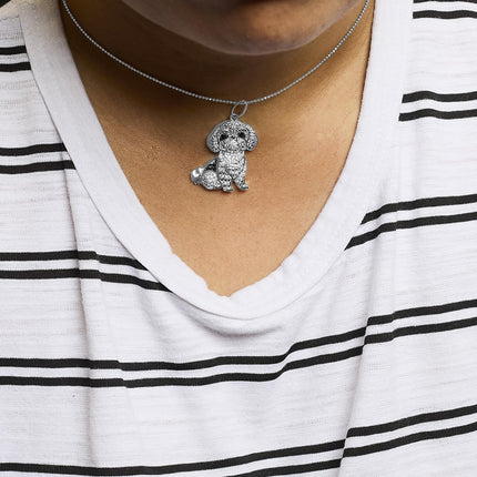 .925 Sterling Silver 1/2 Cttw Diamond Shih Tzu Dog (I-J Color, I2-I3 Clarity)