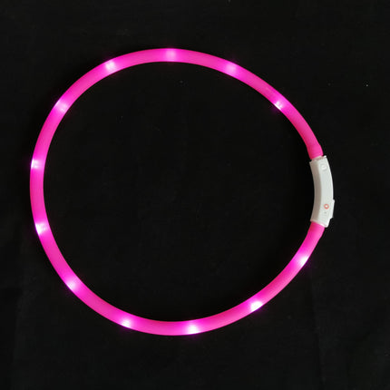Silicone Cuttable LED Illuminated Dog Collar - USB Rechargeable - Pink
