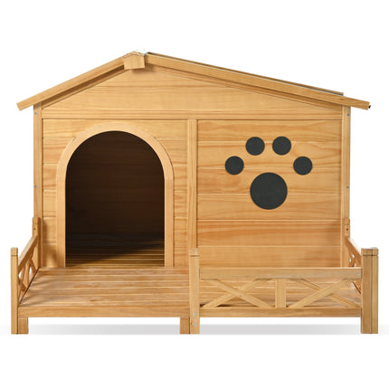 48" Wooden Dog House Outdoor With Porch, Dog Kennel With Water-Resistant Asphalt Roof and Fencing,Indoor & Outdoor Dog C