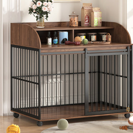44'' Heavy Duty Large Dog Crate Furniture for Large Medium Dog With Lockable Wheels, Wooden Dog Crate Dog Kennel, End Ta