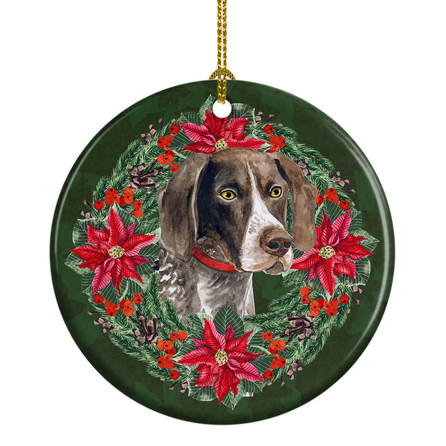 German Shorthaired Pointer Poinsetta Wreath Ceramic Ornament