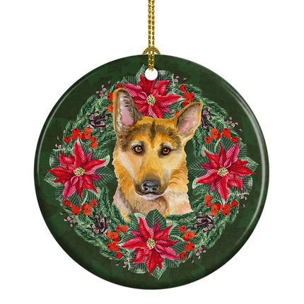 German Shepherd #2 Poinsetta Wreath Ceramic Ornament