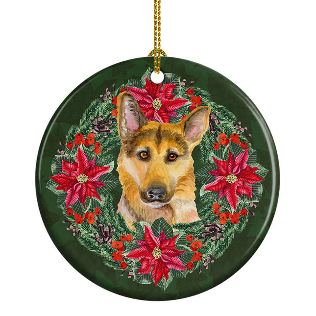 German Shepherd #2 Poinsetta Wreath Ceramic Ornament