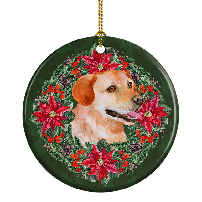 Labrador Retriever Poinsetta Wreath Ceramic Ornament