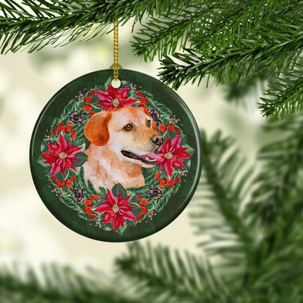 Labrador Retriever Poinsetta Wreath Ceramic Ornament