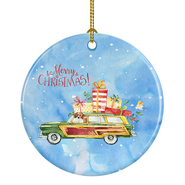 Merry Christmas Beagle Ceramic Ornament