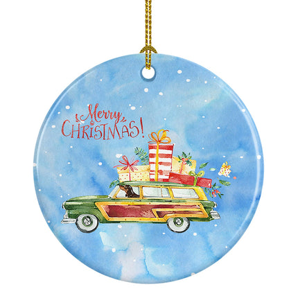 Merry Christmas Dachshund Ceramic Ornament