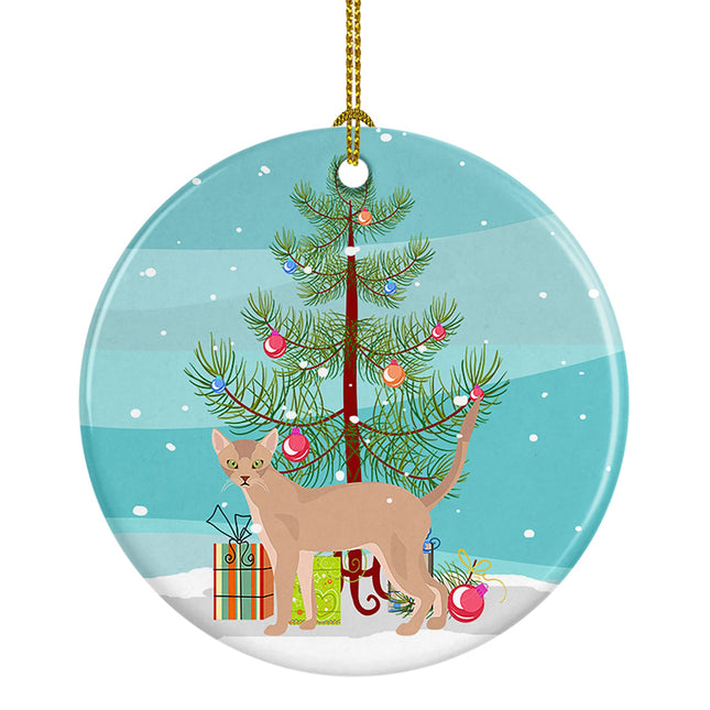 Fawn Abyssinian Cat Christmas Ceramic Ornament