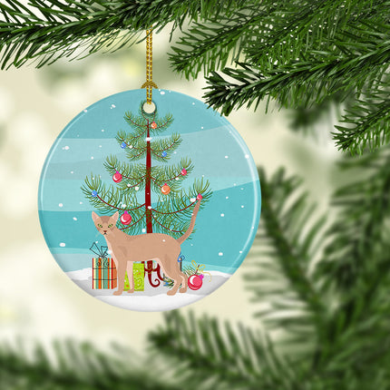 Fawn Abyssinian Cat Christmas Ceramic Ornament