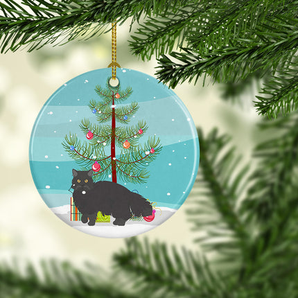 Black Persian Traditional Cat Christmas Ceramic Ornament