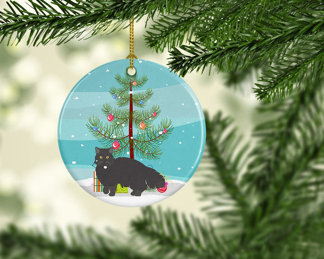 Black Persian Traditional Cat Christmas Ceramic Ornament