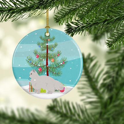 White Persian Traditional Cat Christmas Ceramic Ornament