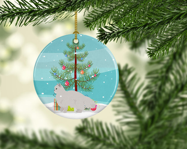 White Persian Traditional Cat Christmas Ceramic Ornament