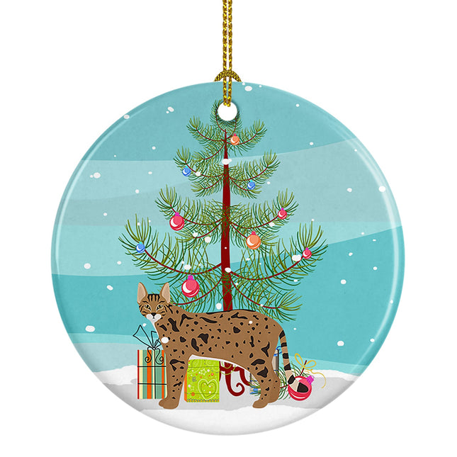 Savannah Cat Christmas Ceramic Ornament