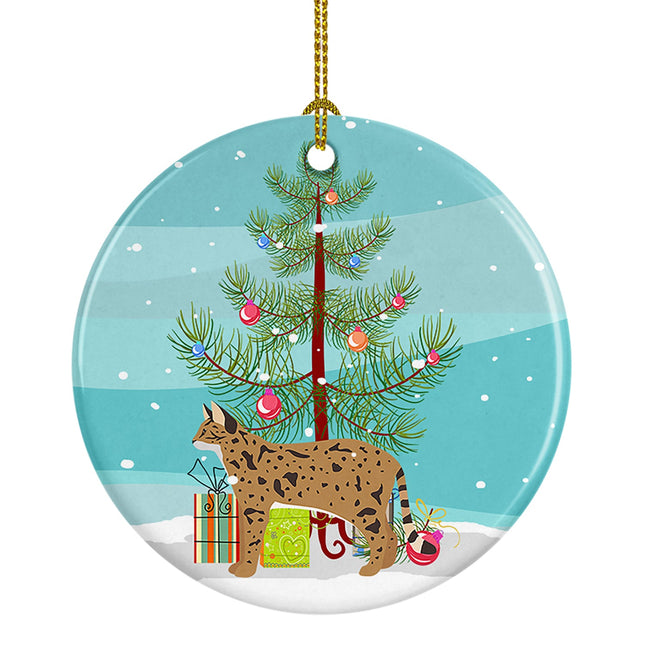 Savannah Cat Christmas Ceramic Ornament