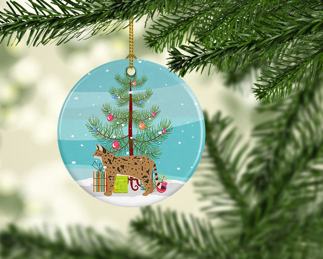 Savannah Cat Christmas Ceramic Ornament