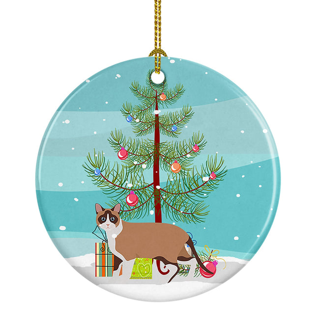Snowshoe Cat Christmas Ceramic Ornament