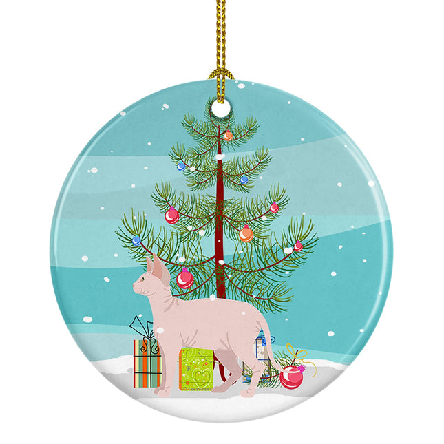 Sphynx Cat Christmas Ceramic Ornament