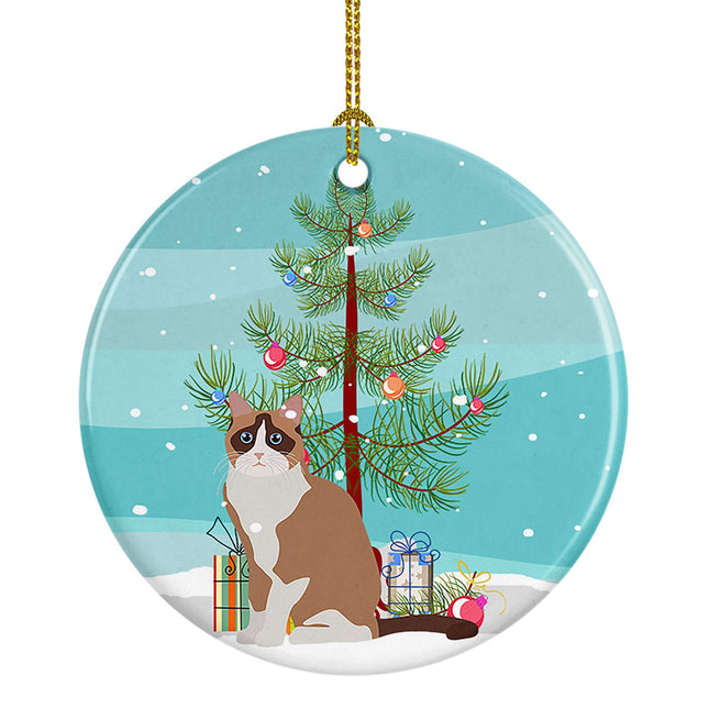 Snowshoe Cat Christmas Ceramic Ornament