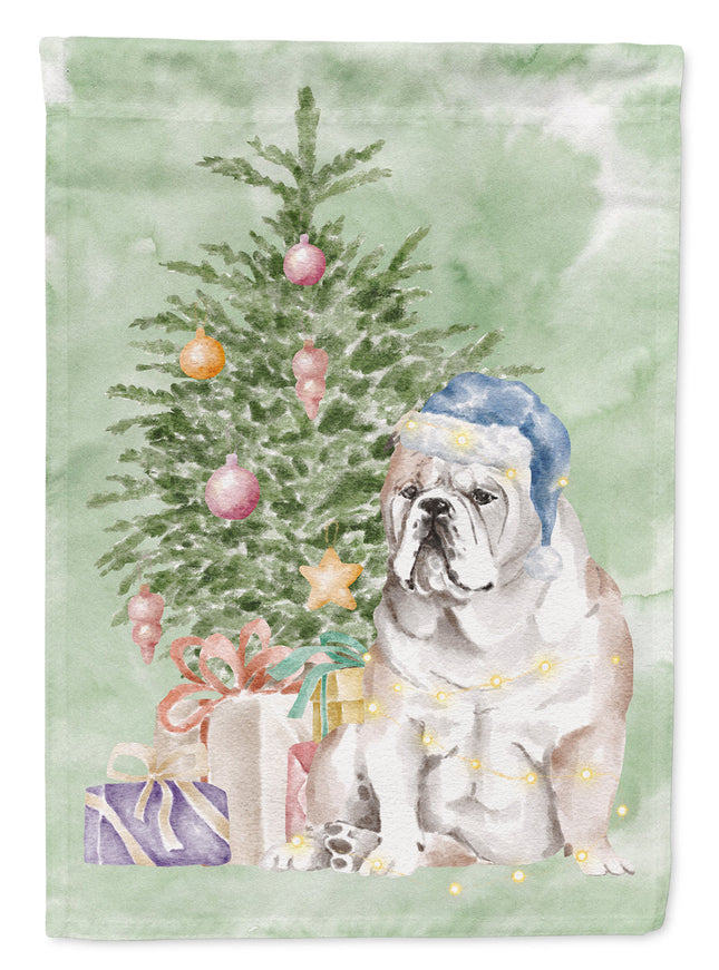 Bulldog, English Bulldog Christmas Presents and Tree Garden Flag