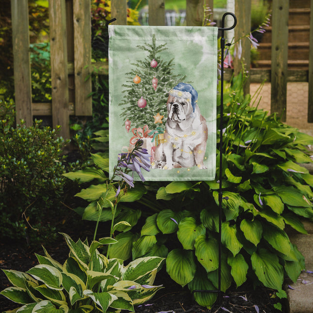 Bulldog, English Bulldog Christmas Presents and Tree Garden Flag