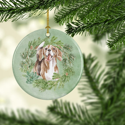 Beagle Smiling Christmas Wreath Ceramic Ornament