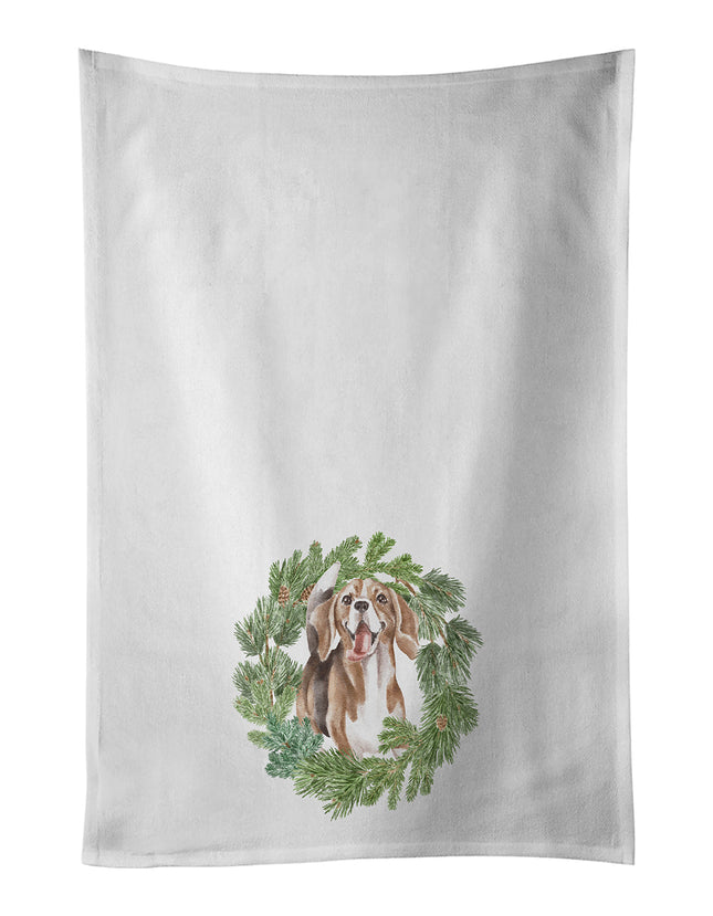 Beagle Smiling Christmas Wreath Kitchen Towel Set of 2