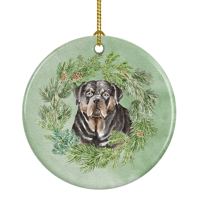 Rottweiler Christmas Wreath Ceramic Ornament