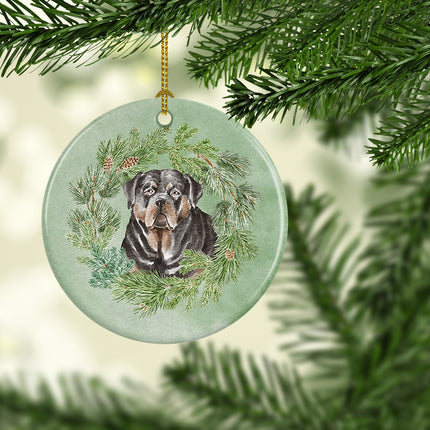 Rottweiler Christmas Wreath Ceramic Ornament