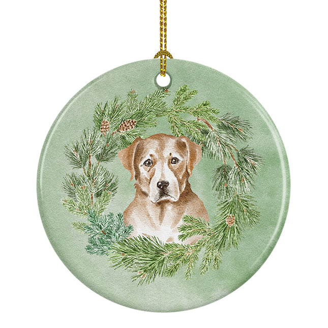 Labrador Retriever Yellow Christmas Wreath Ceramic Ornament