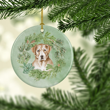 Labrador Retriever Yellow Christmas Wreath Ceramic Ornament