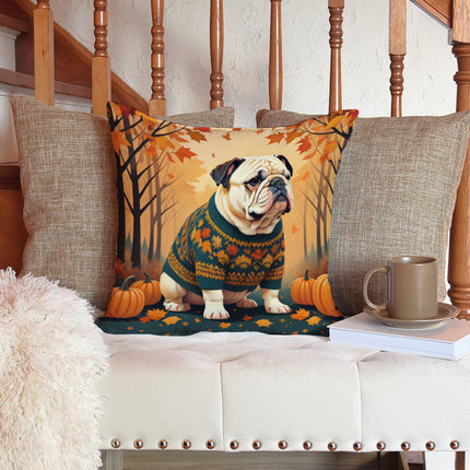 White English Bulldog Fall Throw Pillow